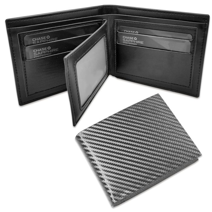 9toa Leather Bifold Wallet RFID blocking Credit Card Holder(Carbon Fiber Black) - Image 1