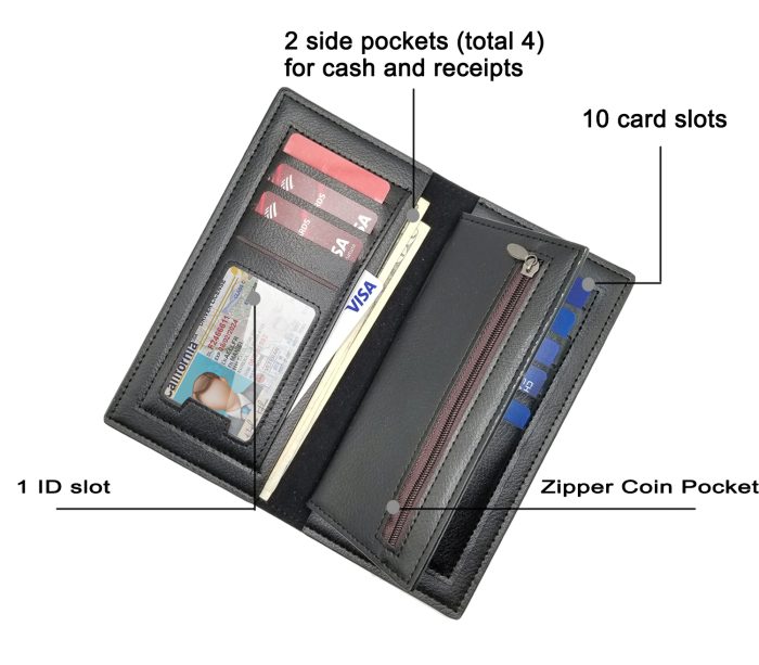 9toa Leather Wallet Bifold Credit Card Holder(Black) - Image 5