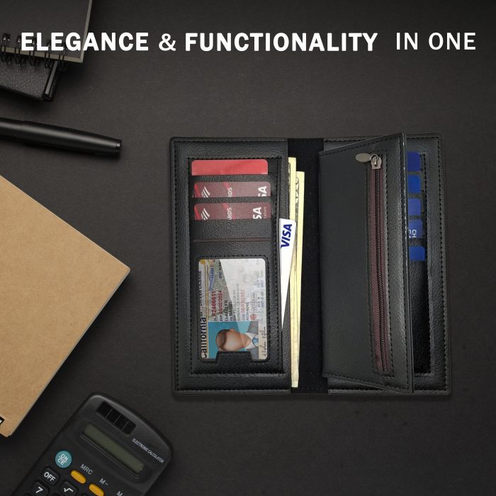 9toa Leather Wallet Bifold Credit Card Holder(Black) - Image 6