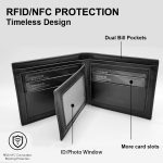 9toa Leather Bifold Wallet RFID blocking Credit Card Holder(Carbon Fiber Black) - Image 4