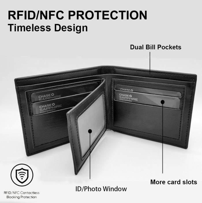 9toa Leather Bifold Wallet RFID blocking Credit Card Holder(Carbon Fiber Black) - Image 4